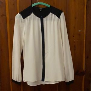 long sleeve white/black silk blouse